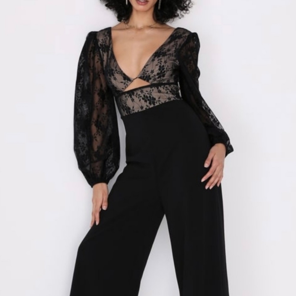 Black Lace Long Sleeve Jumpsuit